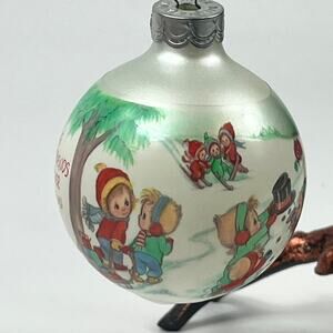 Hallmark 1991 Betsey Clark Home for Christmas Winter Glass Ball Ornament 3" Tree